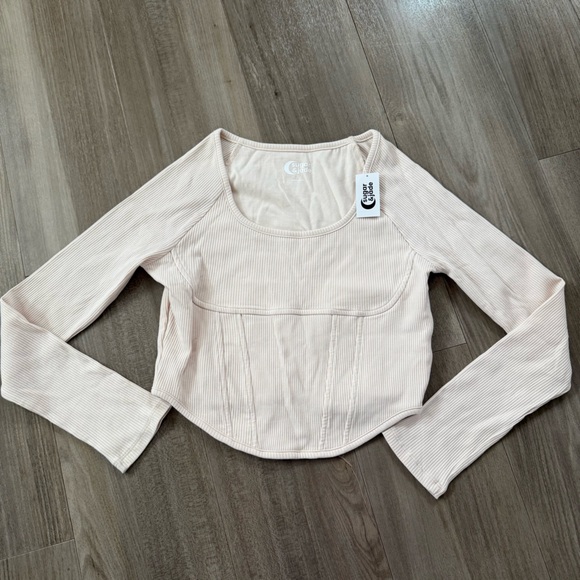 Sugar & Jade Plus Size Tween Girls Cream Ribbed Corset Top - Picture 2 of 6